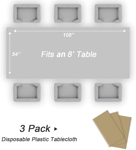 QIKSION 3 Pack Gold Plastic Tablecloth, Gold Table Cloth Disposable - Image 5
