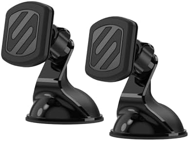 Scosche Extra Strength Suction Car Phone Mount, Magnetic Phone Holders for Your Car Windshield/Dashboard, Car Holder with 360° Rotation, Thick Metal Plate for iPhone and Android, Not MagSafe, 2-Pack