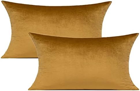 VAKADO 12x20 Christmas Gold Velvet Lumbar Decor Throw Pillow Covers Brown Golden Rectangle Decorative Cushion Cases Home for Couch Patio Sofa Bedroom Car Set of 2 by VAKADO