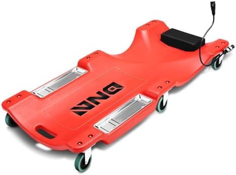 DNA Motoring 40 Inch Low Profile Plastic Rolling Garage Shop Floor Creeper with LED Light, Padded Headrest, Dual Tool Trays, Casters, Red, TOOLS-00389 by DNAMOTORING-Tools