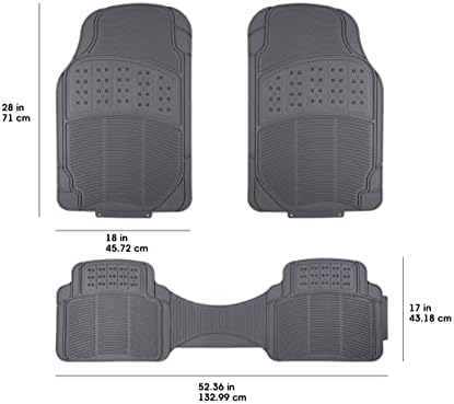 Amazon Basics Universal PVC Faux Rubber Car Floor Mats, Anti-Slip, All Weather Protection, Waterproof Flexible Trim to Fit for 95% Automotive SUV Sedans Trucks, Charcoal Pure Grey, Pack of 3
