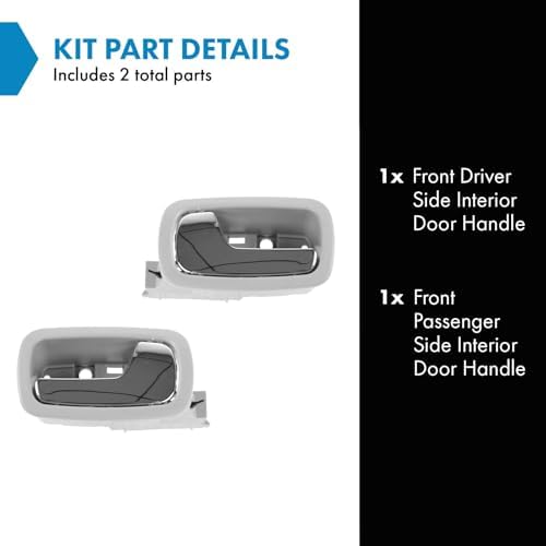 TRQ Door Handle Front Inner Inside Gray & Chrome Pair Set