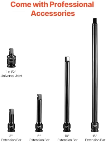 VEVOR Impact Socket Set, 1/2 Inches 43 Piece Impact Sockets, 1/2 Inches Drive Socket Set, High-torque Standard Socket Assortmen with 4 Extension Bars, 6-Point Sockets Metric 9-30mm (Standard/Deep) - Image 4