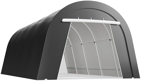 12X25FT Heavy Duty Carport, Portable Garage with 2 Roll Up Doors Vents and Metal Round Roof, Outdoor Storage shed Car Port Canopy Tent for Garden Tools, Vehicle Truck Boat, Party, Dark Gray by FansaFurn