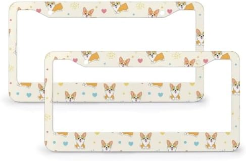 2Pack 2 Holes Cartoon Shiba Inu Dog License Plate Frame Aluminum Car Decorative Parts Cars Decor Cute Puppy License Plate Cover Frames for Standard US Vehicle 12.2x6.3 in