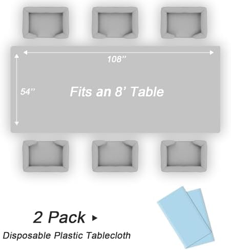 QIKSION 2 Pack Light Blue Plastic Tablecloth, Baby Blue Table Cloth - Image 5