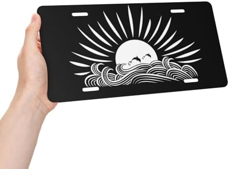 Under Sun Dolphins Leap Above Waves Aluminum License Plate