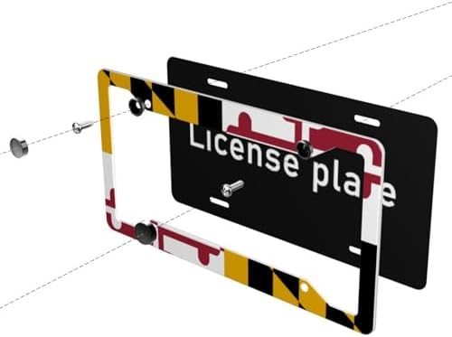 Maryland Flag License Plate Frame 2 Pack License Plate Holder Universal Aluminum License Plate Cover Car Accessories Decor with Screw for Women Man 12.3 x 6.3 Inch