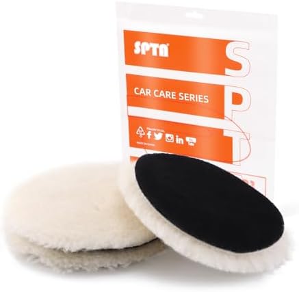SPTA Wool Buffing Polishing Pads, 3Pcs 5 Inch (125mm) Wool Cutting Pad, Wool Compounding Pad, Buffing and Polishing Pads Buffing Wheel for 5 Inch Car Polisher Compounding, Polishing, Buffing by SPTA