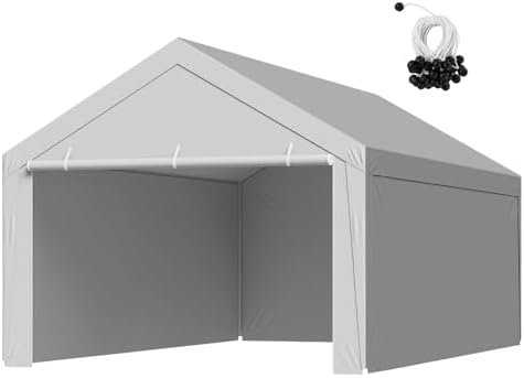 VEVOR Carport Replacement Canopy Cover, 13 x 20 ft Potable Garage Tent Top Tarp with Sidewalls, UV-Resistant & Waterproof, Heavy Duty Car Shelter Tarp with Ball Buggees, Grey, Frame Not Included by VEVOR