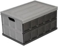 Glad Collapsible Storage Bin with Lid - 48L Foldable Plastic Box for Garage, Car Trunk, and Organization - Stackable Lidded Container with Handles, Grey by Glad
