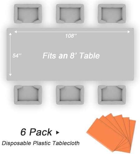 QIKSION 6 Pack Orange Plastic Tablecloth, Orange Table Cloth Disposable - Image 5