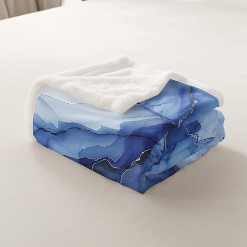 Castle Fairy Marble Throw Blanket Watercolor Marbling Fleece Flannel Blankets Kids Boys Girls Room Decor Modern Abstract Ink Painting Bed Blankets for Bed Sofa Couch Blue White Plush Blanket 40"x50" - Image 7