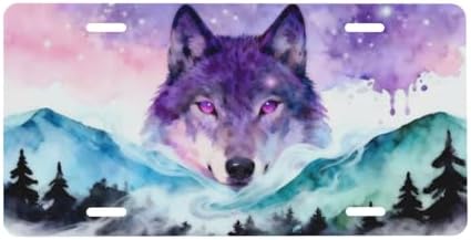Starry Sky Wolf Front License Plate Car Decorative License Plates