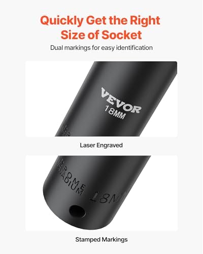 VEVOR Impact Socket Set, 26pcs x 1/2inch Metric 10mm-36mm Impact Sockets, 6-Point Deep Socket Rugged Construction High-torque, Cr-V 1/2 Inches Drive Socket Set Impact with a Storage Cage - Image 5