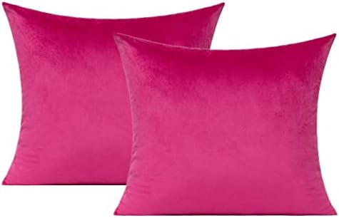VAKADO Hot Pink Throw Pillow Covers Velvet Decorative Cushion Cases Cozy Soft Solid Square Home Decor for Car Couch Sofa Bedroom Office 18"x18" Set of 2 by VAKADO