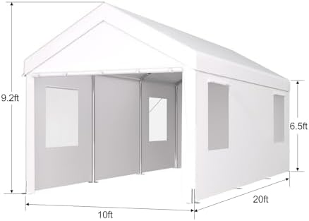 10x20FT Canopy, Outdoor Portable Garage with 2 Roll-Up Doors & 4 Ventilated Windows, Patio Camping Heavy Duty Car Port Canopy with PE Cover, Ground Pegs & Steel Cables, Easy Assembly, White - Image 2