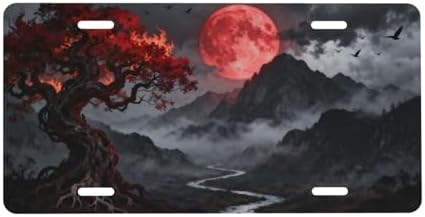 Red Moon Tree Misty Mountain Cool Front License Plate 6x12 Inch