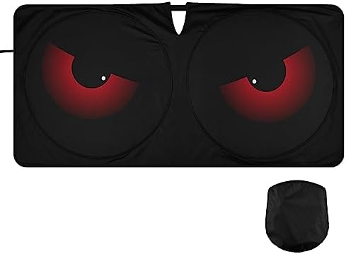 Scary Evil Red Eyes Windshield Sun Shade, Car Sunshade for Auto Truck SUV, Sun Shield that Keeps Your Vehicle Cool, Foldable, Storage Bag (62 x 32 in)