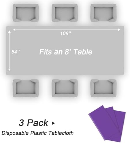 QIKSION 3 Pack Purple Plastic Tablecloth, Purple Table Cloth Disposable - Image 5