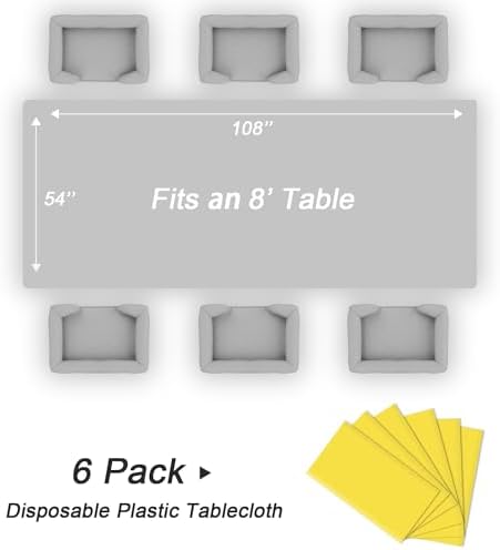 QIKSION 6 Pack Yellow Plastic Table Cloths Disposable, Yellow Tablecloth - Image 5