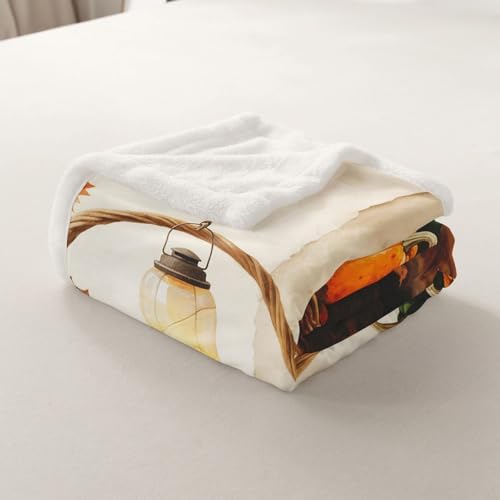 Fall Pumpkin Throw Blanket Harvest Basket Fleece Flannel Blankets Kids Boys Girls Room Decor Maple Leaf Thanksgiving Bed Blankets for Bed Sofa Couch Orange Yellow White Plush Blanket Throw 50"x60" - Image 7