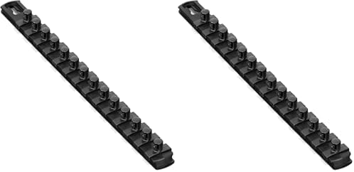 ERNST 13-Inch Magnetic Socket Rail Organizer with 14 3/8-Inch Twist Lock Clips, Black (8424M-Black-3/8) (Pack of 2) by ErnstManufacturingInc