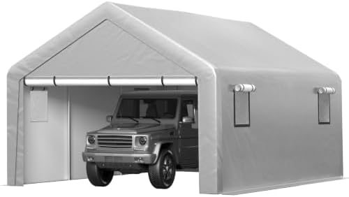 Jocoevol Carport 13x21 FT Enclosed Carport with Roll-up Windows, Removable Sidewalls & Doors and Sandbags for Car Boat Truck Motorcycle, Grey by JOCOEVOL