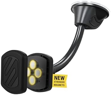 Scosche MXWDL Magnetic Cell Phone Car Mount, Suction Cup Phone Holder for Car Dashboard/Windshield with Extra Strong Magnet and Thick Metal Plate Compatible with iPhone, Samsung, and All Devices