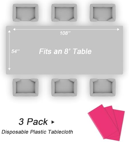 QIKSION 3 Pack Hot Pink Plastic Tablecloth, Hot Pink Table Cloth Disposable - Image 5