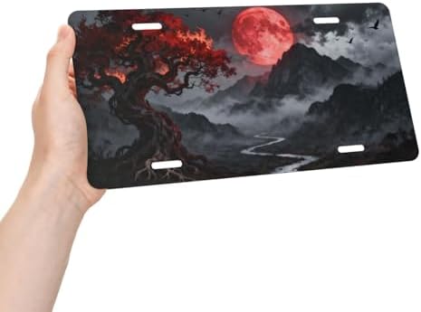 Red Moon Tree Misty Mountain Cool Front License Plate 6x12 Inch