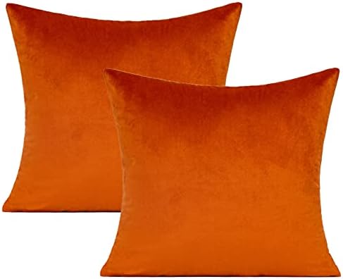 VAKADO Burnt Orange Velvet Fall Throw Pillow Covers Rust Autumn Thanksgiving Square Cozy Soft Solid Decorative Cushion Cases Home Decor for Couch Sofa Bedroom Car Set of 2,22x22 Inches by VAKADO