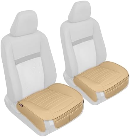 Motor Trend Seat Covers for Cars Trucks SUV, Faux Leather Beige Padded Seat Covers with Storage Pockets, Premium Interior Car Seat Cover, 2 x Front Seat Covers