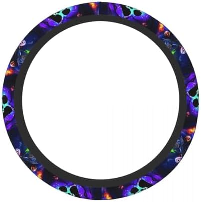 Halloween Jack and Sally Horror Nightmare Christmas Steering Wheel Cover for Women, Neoprene Anti-Slip Universal 15 inch Car Steering Wheel, Anime Car Accessories for Vehicle SUV (Xmas 1)
