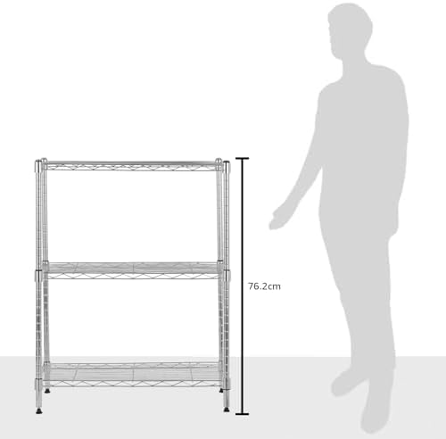 Amazon Basics 3-Shelf Adjustable Heavy Duty Steel Wire Shelving Rack with Chrome Finish, No-Tool Assembly, 250 lbs per Shelf, 23.2" L x 13.4" W x 30" H - Image 6