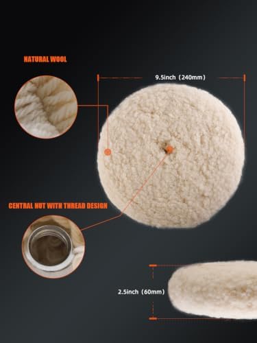 SPTA 9" (230mm) Wool Buffing Pad, Double Side 100% Natural Wool Pad with 5/8-11 Thread for 2-Sided Compound Cutting and Polishing for Automotive, Marine and Epoxies - Image 5