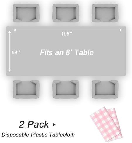 QIKSION 2 Pack Pink Gingham Tablecloth, Pink Checkered Plastic Table Cloth - Image 5