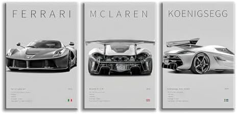 CSLGQGV Car Poster Vintage Racing Car Wall Art Supercar Canvas Prints Painting For Men Room Pictures Guys Dorm Room Aesthetics Decor Bedroom Office (black and white car frame, 12x16in) by CSLGQGV