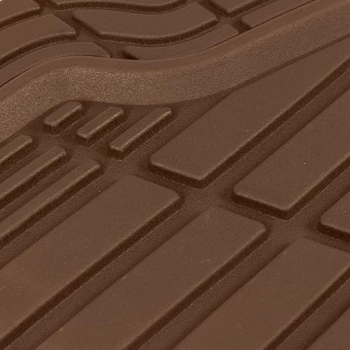 Cat® ToughRide Heavy-Duty 3 Piece Rubber All Season Floor Mats for Car Truck Van SUV, Brown - Premium Trim to Fit Car Floor Mat, All Weather Deep Dish Automotive Floor Mats, Total Dirt Protection