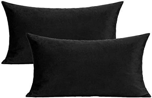 VAKADO Black Lumbar Velvet Soft Solid Throw Pillow Cases Decorative Rectangle Cozy Cushion Covers Home Decor for Living Room Couch Sofa Car 12x20 Inch Set of 2 by VAKADO