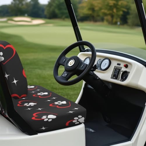 Yewatlles Golf Cart Seat Blanket Cover Universal Cushion Cover for Club Car Summer Anti-Hot Golf Cart Seat Towel Protector 2-Person Cute Paw Heart