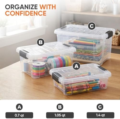 Superio 1.4 Quart Mini Clear Plastic Storage Container with Lid, Stackable Small Organizer Box for Crayons, Art Supplies, Beads, Sewing, Stationery & Food Storage, 24 Pack - Image 5