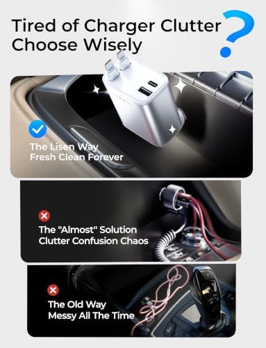 LISEN Retractable Car Charger USB C Fast Charge for iPhone 17 16 15 Pro Max
