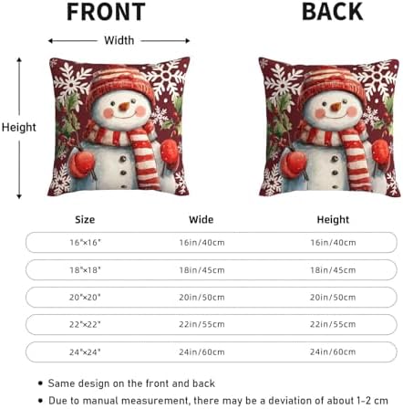 KiuLoam Red Snowman Snowflake Christmas Pillow Covers 22x22 Set of 2, Winter Xmas Print Decorative Throw Pillow Cases, Holiday Style Outdoor Cushion Covers for Living Room Sofa Couch Bed - Image 4