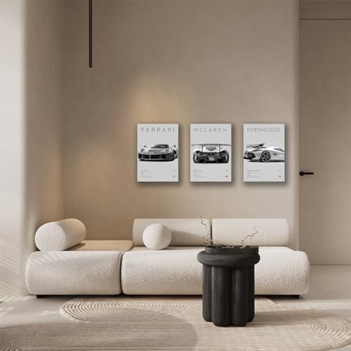 CSLGQGV Car Poster Vintage Racing Car Wall Art Supercar Canvas Prints Painting For Men Room Pictures Guys Dorm Room Aesthetics Decor Bedroom Office (black and white car frame, 12x16in) - Image 3