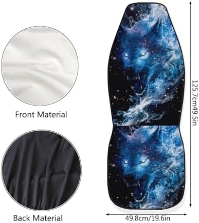 Blue Ghost Wolf Print Car Seat Covers Set of 2 Elastic Fabric Front Bucket Seat Covers Halloween Stretch Seats Protector Universal Fit Car Interior Decor