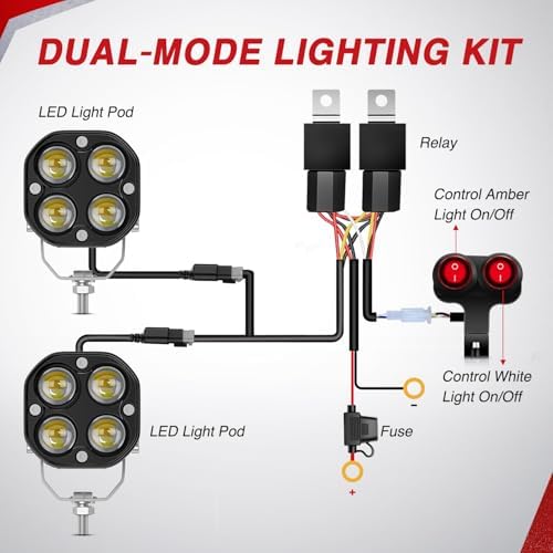 Nilight 7/8" Handlebar LED Light Pods 3 Inch White Amber Dual Color