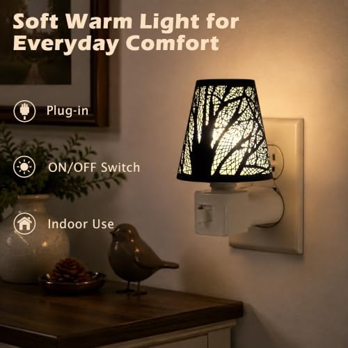 Tree Pattern Plug in Night Light, 2700K Warm White, Metal Shade, On/Off - Image 5