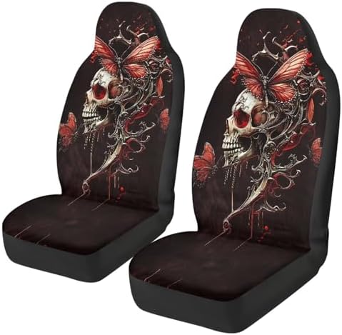 Skull Butterfly Car Seat Covers Comfortable Front Car Seat Covers Elastic Fabrics Cars Interior Automotive Easy Installation Universal Fit Most Cars,SUV, Trucks