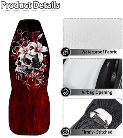 Bulopur Gothic Skull Front Auto Seat Covers for Women Girly Waterproof Car Seat Covers Air Bag Compatible Vehicle Bucket Protectors for SUV Truck Van Sedans